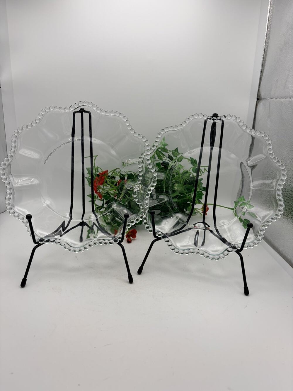Imperial Candlewick Set of 2 Clear Glass Salad Plates Beaded Ball Edge 7-3/4”